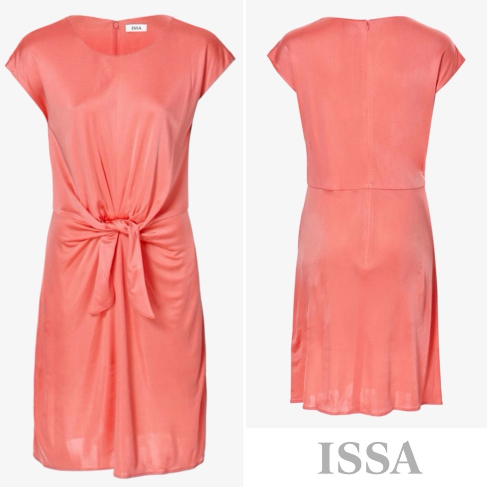 Issa London Parker Knot Waist Mini Dress Coral Pink 2 EUC